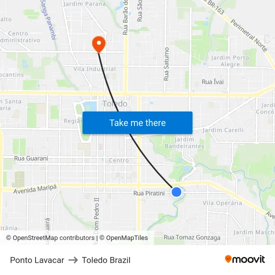 Ponto Lavacar to Toledo Brazil map