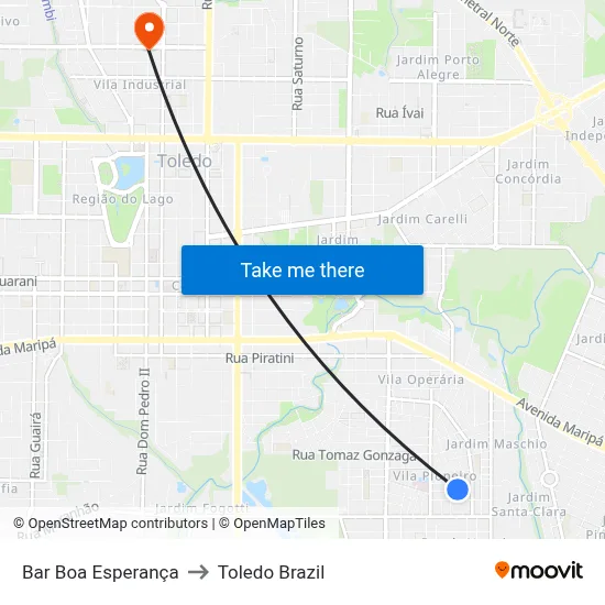 Bar Boa Esperança to Toledo Brazil map