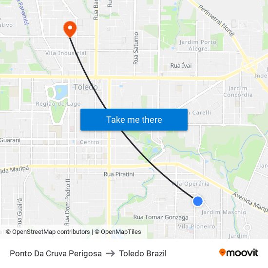 Ponto Da Cruva Perigosa to Toledo Brazil map