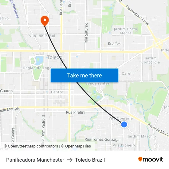 Panificadora Manchester to Toledo Brazil map