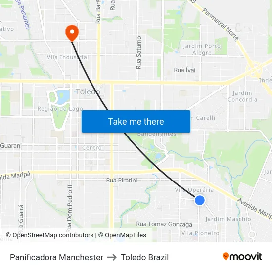 Panificadora Manchester to Toledo Brazil map
