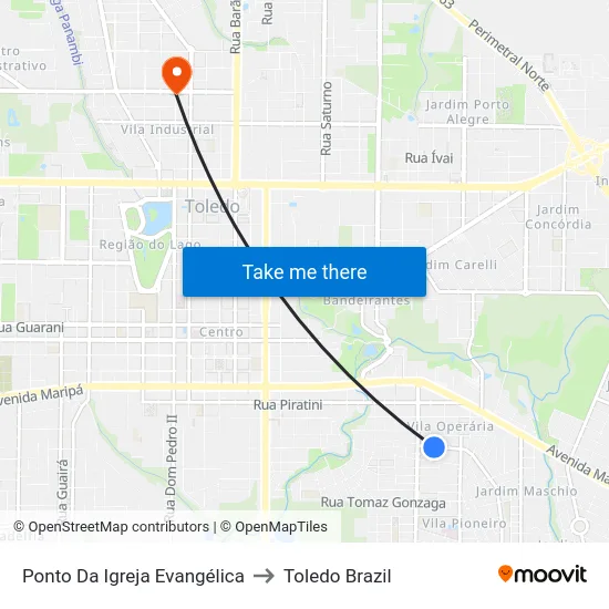 Ponto Da Igreja Evangélica to Toledo Brazil map