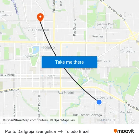 Ponto Da Igreja Evangélica to Toledo Brazil map