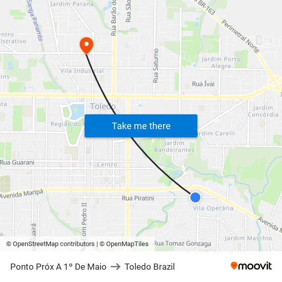 Ponto Próx A 1º De Maio to Toledo Brazil map