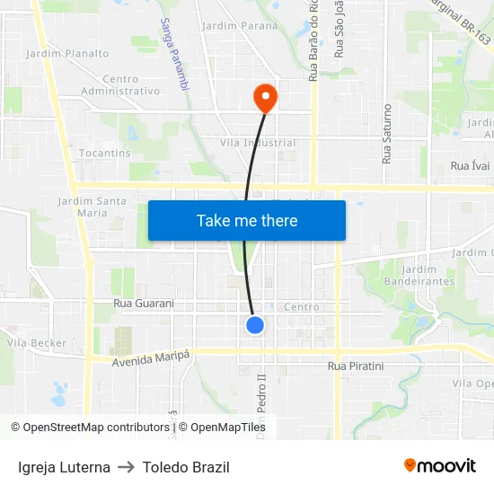 Igreja Luterna to Toledo Brazil map