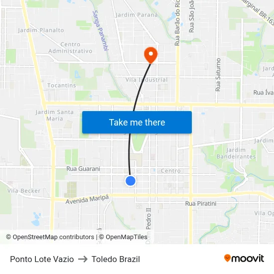 Ponto Lote Vazio to Toledo Brazil map