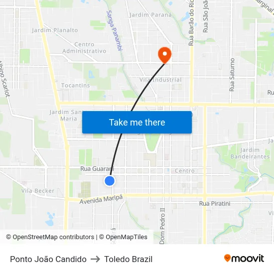 Ponto João Candido to Toledo Brazil map