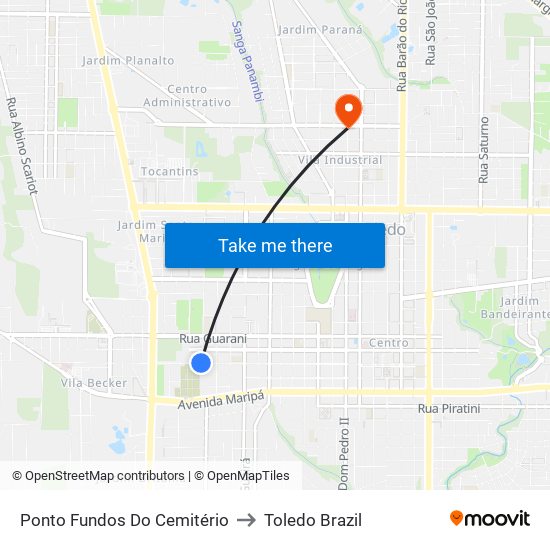 Ponto Fundos Do Cemitério to Toledo Brazil map
