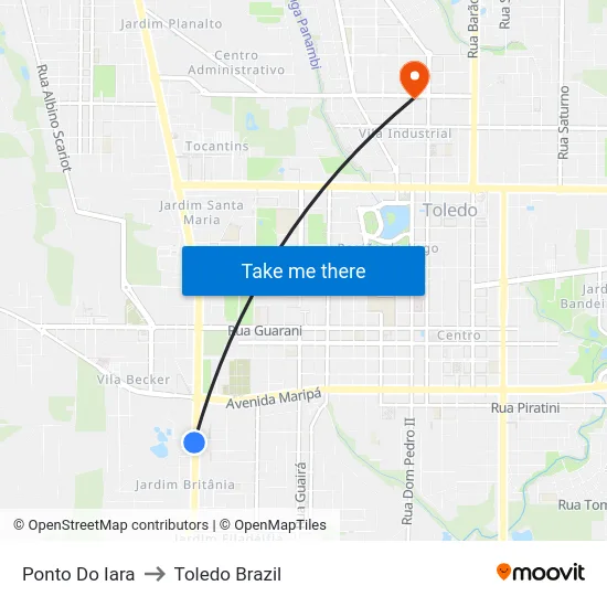 Ponto Do Iara to Toledo Brazil map