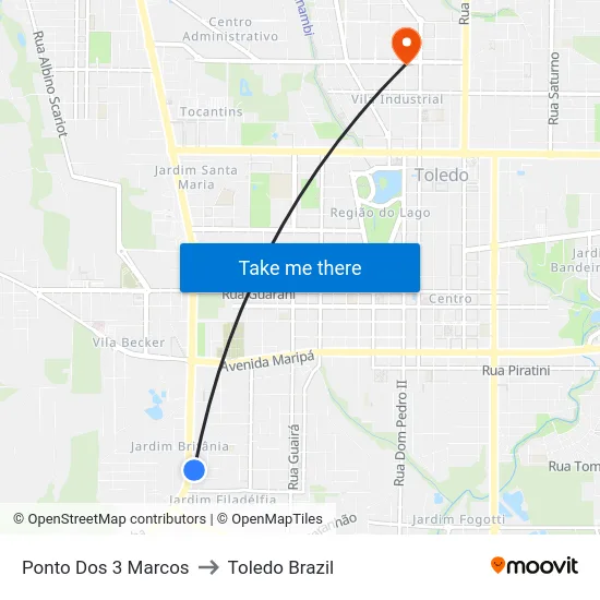 Ponto Dos 3 Marcos to Toledo Brazil map