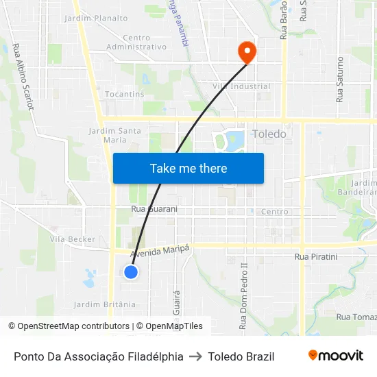 Ponto Da Associação Filadélphia to Toledo Brazil map