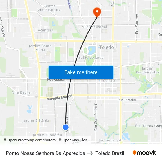 Ponto Nossa Senhora Da Aparecida to Toledo Brazil map