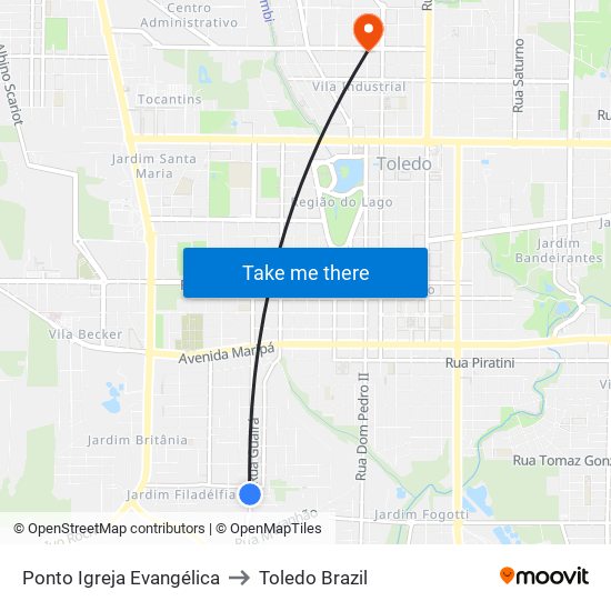 Ponto Igreja Evangélica to Toledo Brazil map