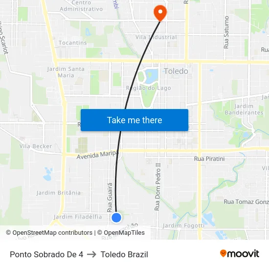 Ponto Sobrado De 4 to Toledo Brazil map