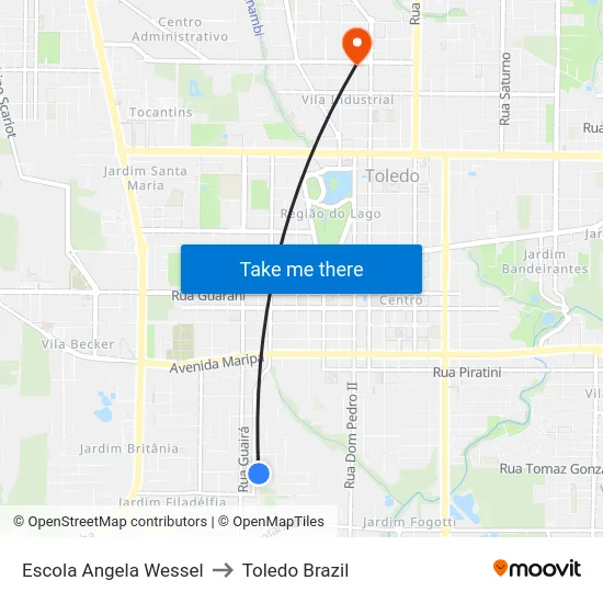 Escola Angela Wessel to Toledo Brazil map