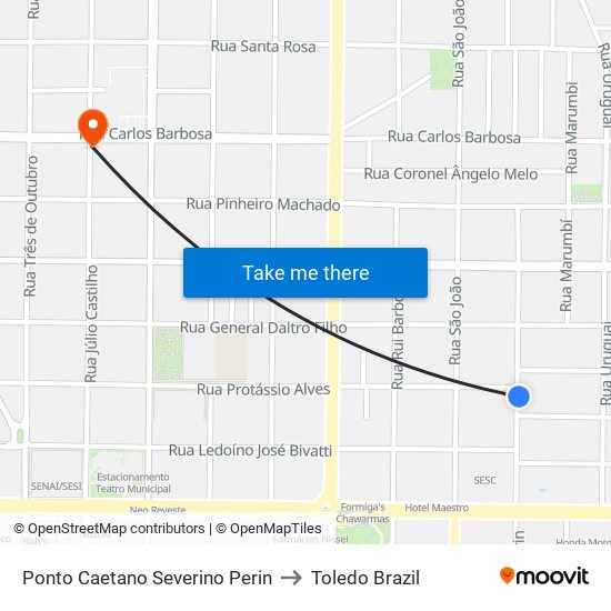 Ponto  Caetano Severino Perin to Toledo Brazil map