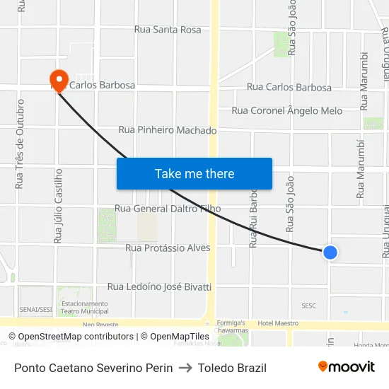 Ponto  Caetano Severino Perin to Toledo Brazil map
