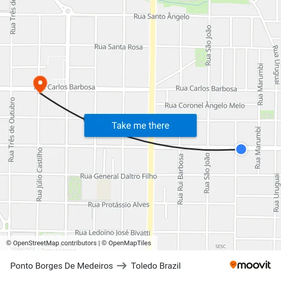 Ponto Borges De Medeiros to Toledo Brazil map