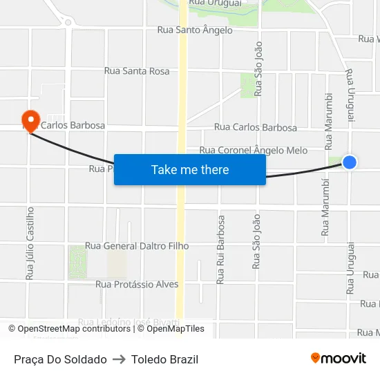 Praça Do Soldado to Toledo Brazil map