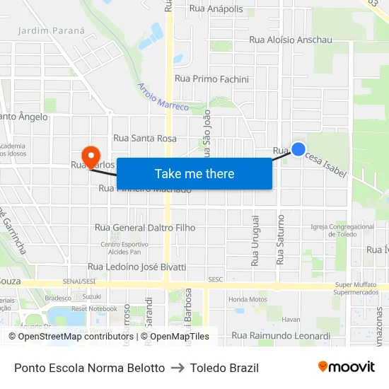Ponto Escola Norma Belotto to Toledo Brazil map