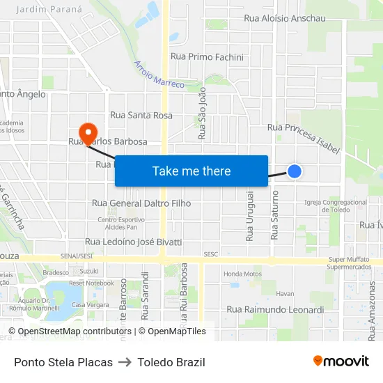 Ponto Stela Placas to Toledo Brazil map