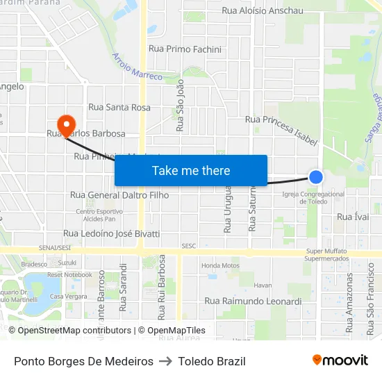 Ponto Borges De Medeiros to Toledo Brazil map