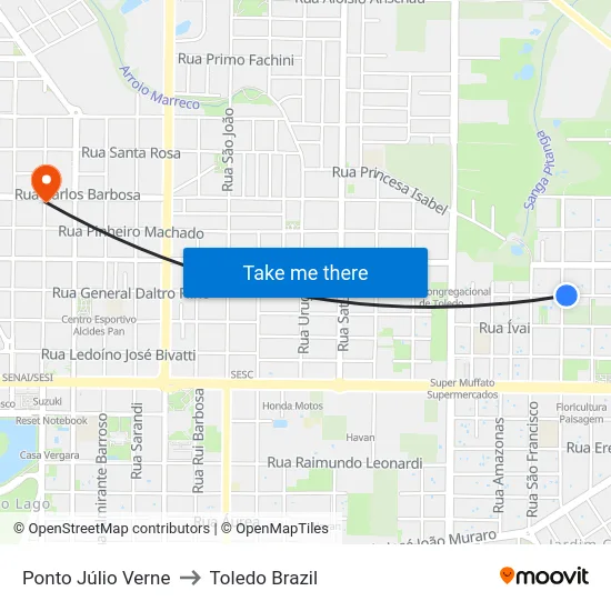 Ponto Júlio Verne to Toledo Brazil map