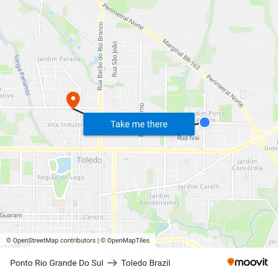 Ponto Rio Grande Do Sul to Toledo Brazil map