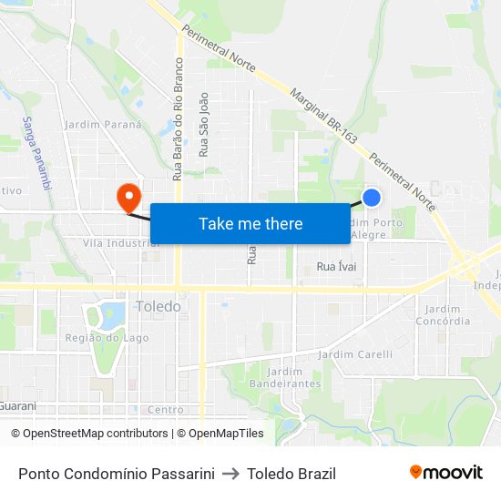 Ponto Condomínio Passarini to Toledo Brazil map