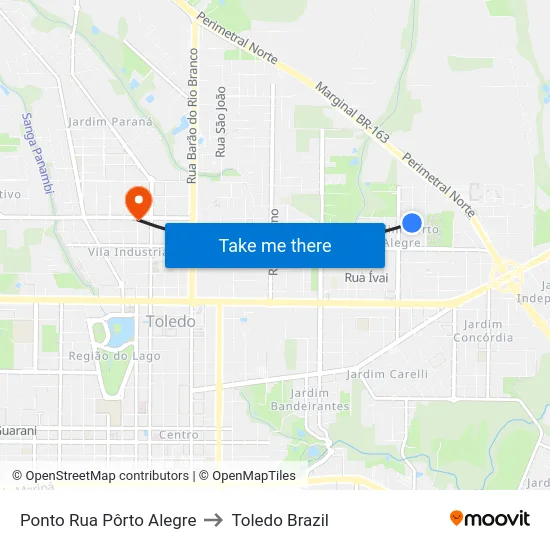 Ponto Rua Pôrto Alegre to Toledo Brazil map