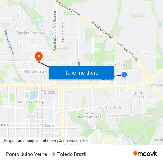 Ponto Julho Verne to Toledo Brazil map