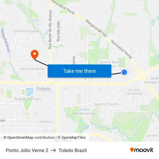Ponto  Júlio Verne 2 to Toledo Brazil map
