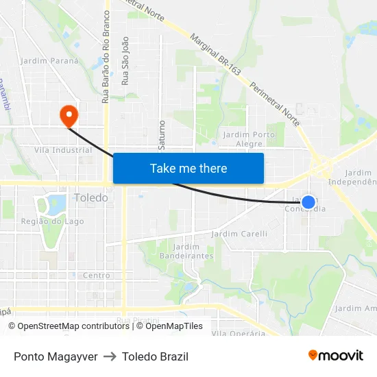 Ponto Magayver to Toledo Brazil map