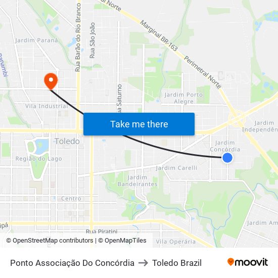 Ponto Associação Do Concórdia to Toledo Brazil map