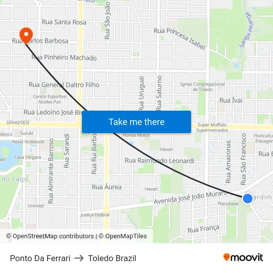 Ponto Da Ferrari to Toledo Brazil map
