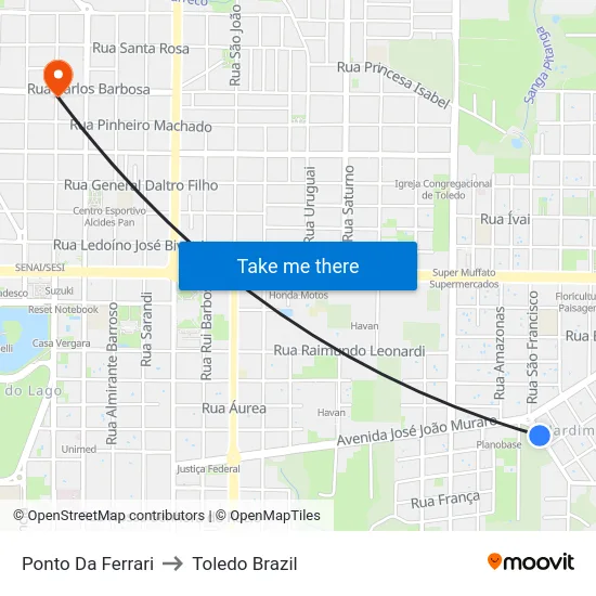 Ponto Da Ferrari to Toledo Brazil map