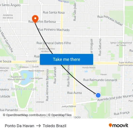 Ponto Da Havan to Toledo Brazil map