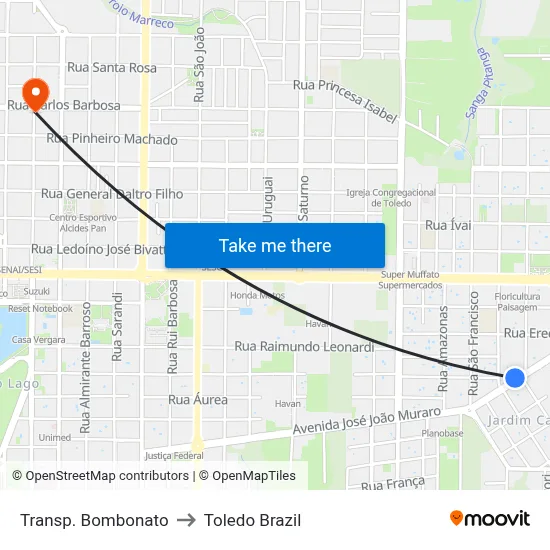 Transp. Bombonato to Toledo Brazil map