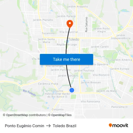 Ponto Eugênio Comin to Toledo Brazil map