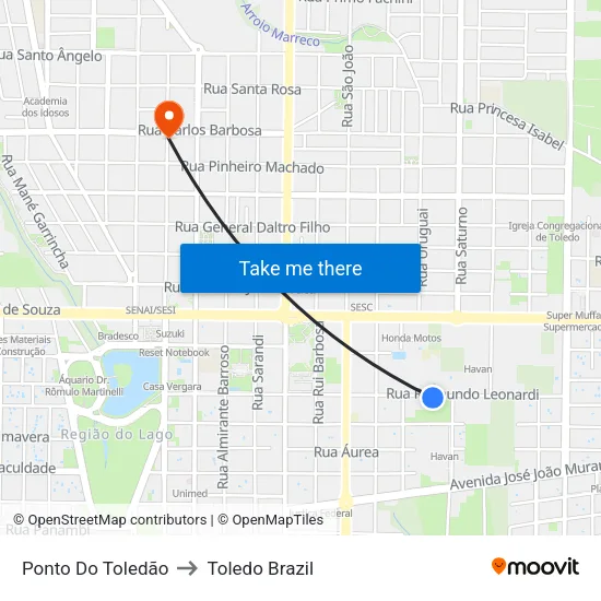 Ponto Do Toledão to Toledo Brazil map