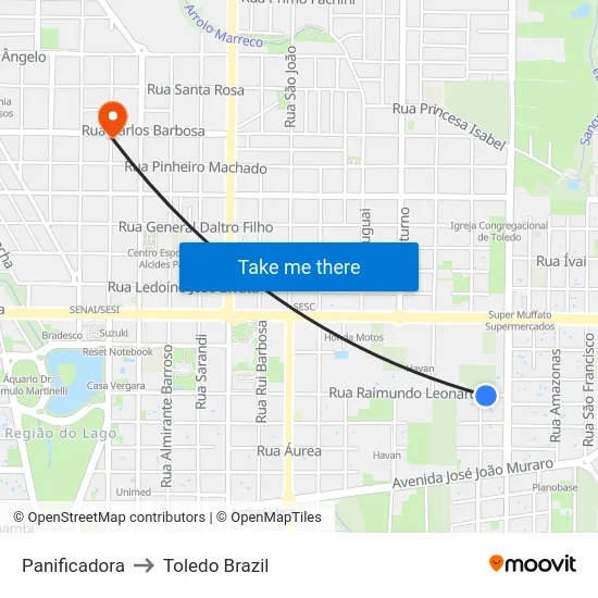Panificadora to Toledo Brazil map