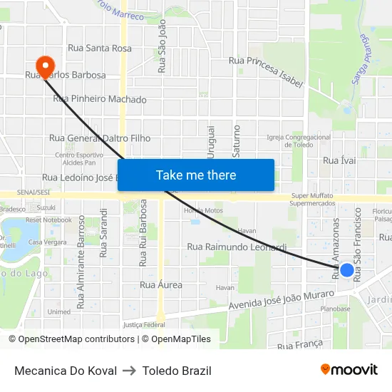 Mecanica Do Koval to Toledo Brazil map