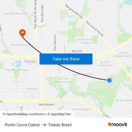 Ponto Curva Cabral to Toledo Brazil map