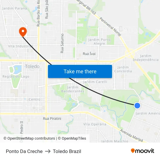 Ponto Da Creche to Toledo Brazil map
