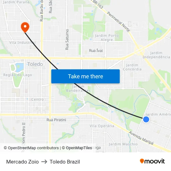 Mercado Zoio to Toledo Brazil map