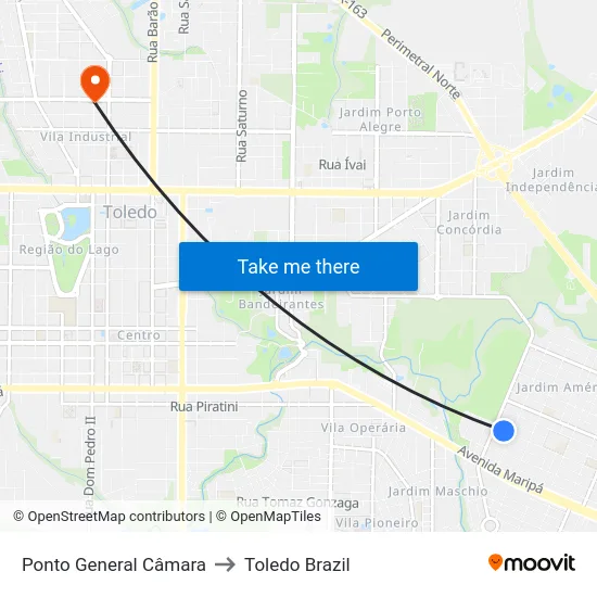 Ponto General Câmara to Toledo Brazil map