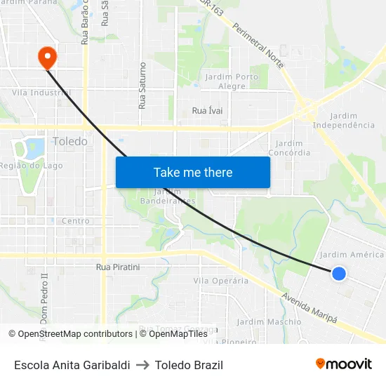 Escola Anita Garibaldi to Toledo Brazil map