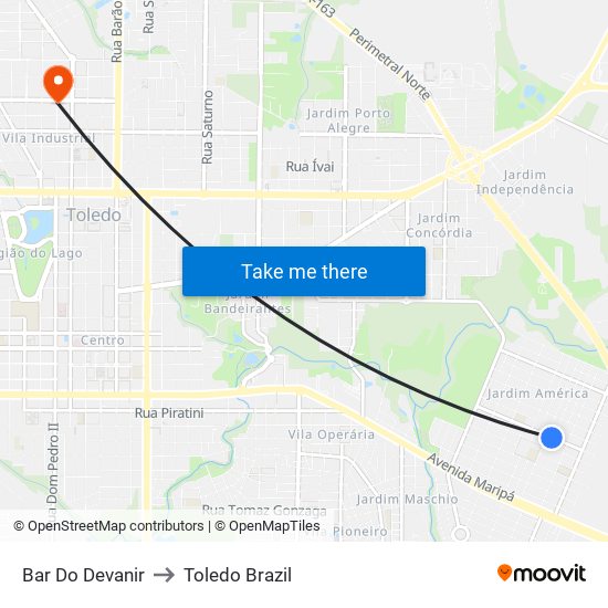 Bar Do Devanir to Toledo Brazil map
