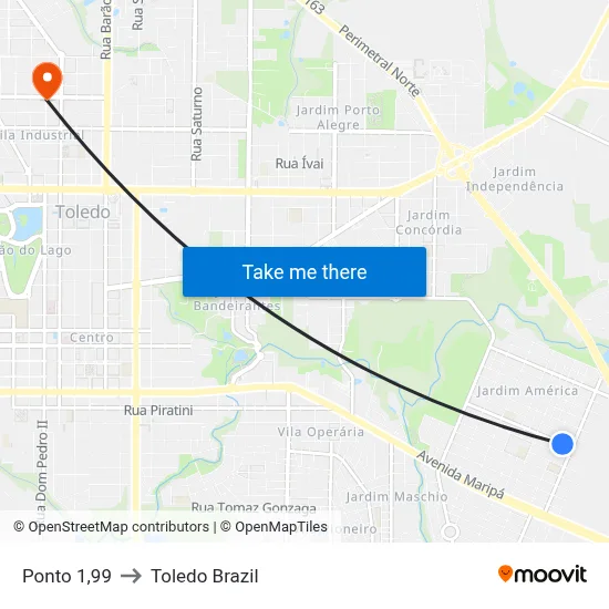 Ponto 1,99 to Toledo Brazil map