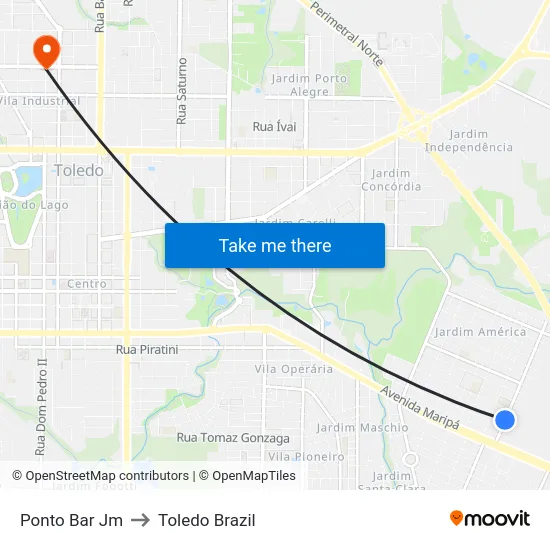 Ponto Bar Jm to Toledo Brazil map